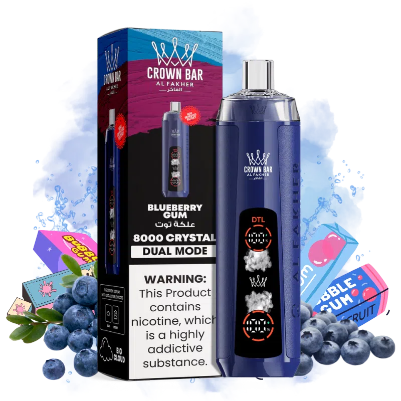 Al Fakher Crystal Dual Pro 8000 Chicle Arándano - Vape Desechable E-Shisha 8000 Puffs